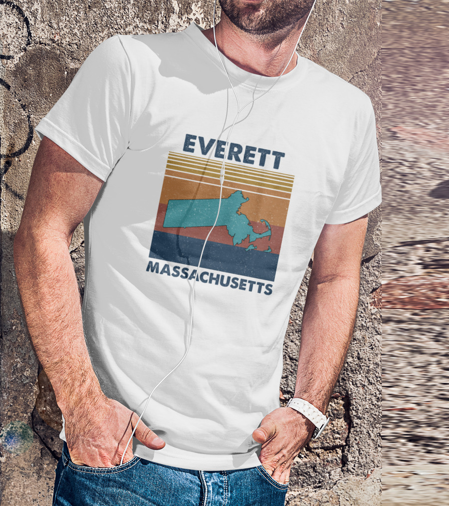 Everett Massachusetts Retro Map Silhouette With Stripes T-Shirt