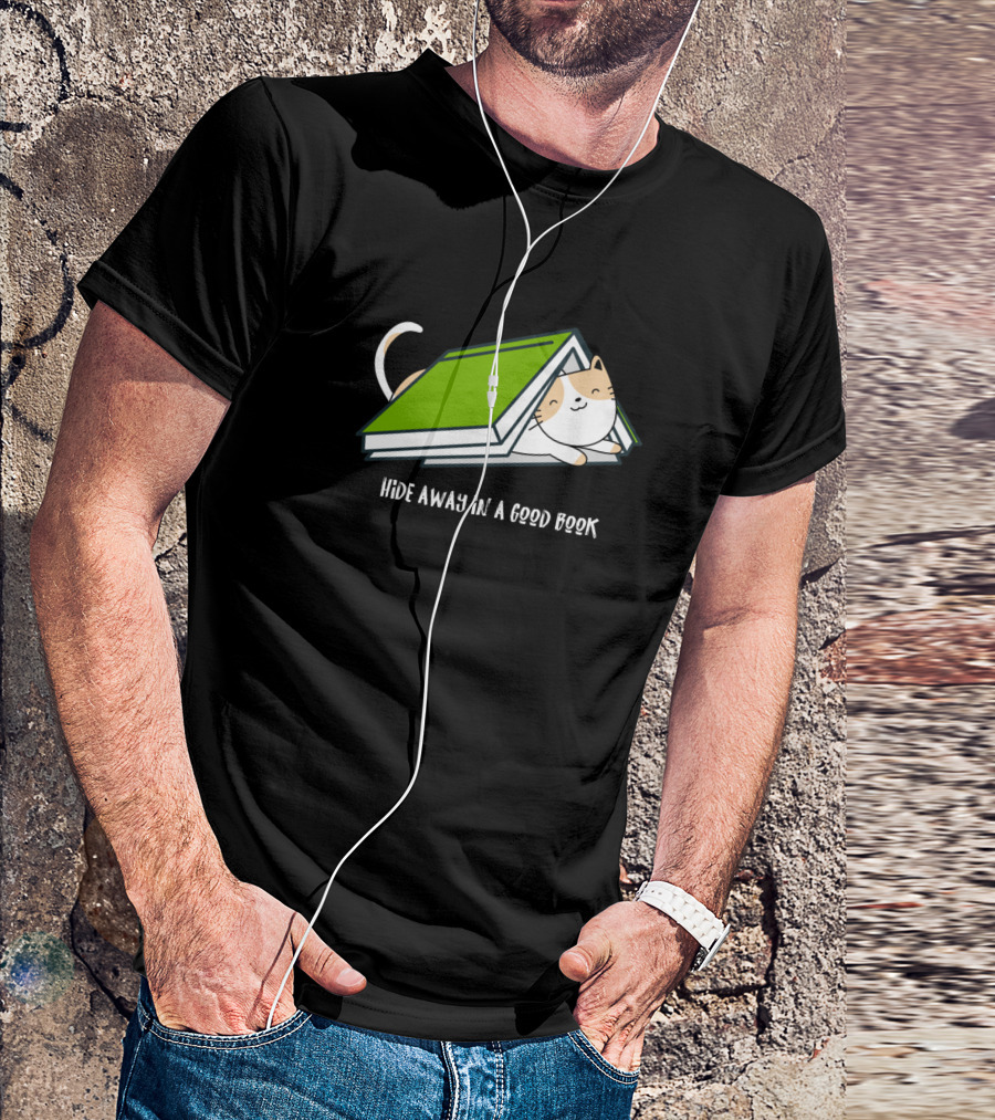 Hide Away In A Good Book I Love Reading Books With Cute Cat T-Shirt