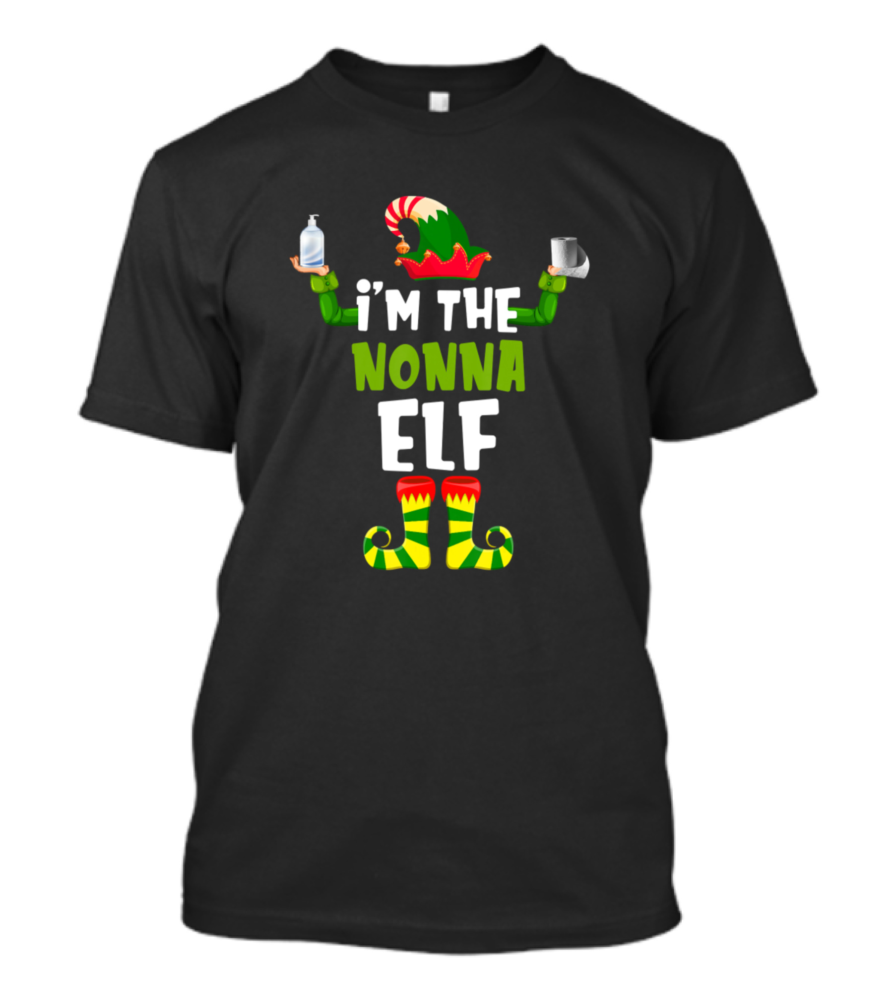 I'm The Nonna Elf Holding Hand Sanitizer And Coffee Mug T-Shirt
