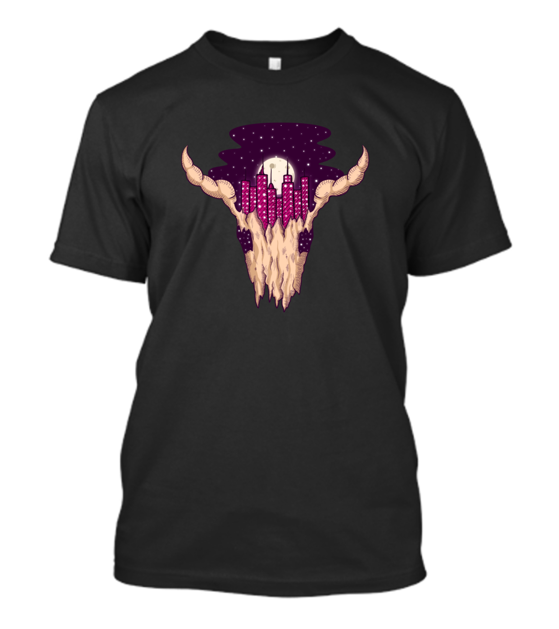 Nightscape Skull With Lifeless City Skyline T-Shirt