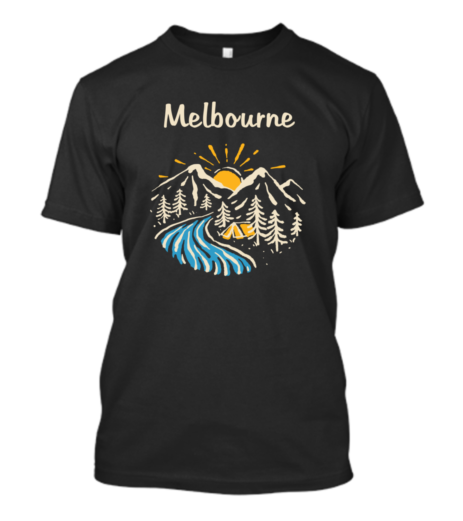 Melbourne Sunset Mountains River Forest Camping Scene T-Shirt