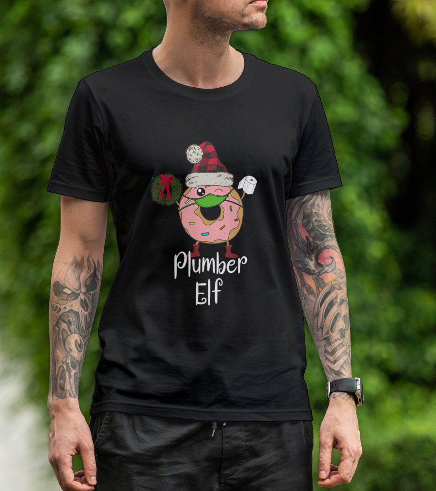 Plumber Elf Donut Christmas Wreath Santa Hat Toilet Paper T-Shirt