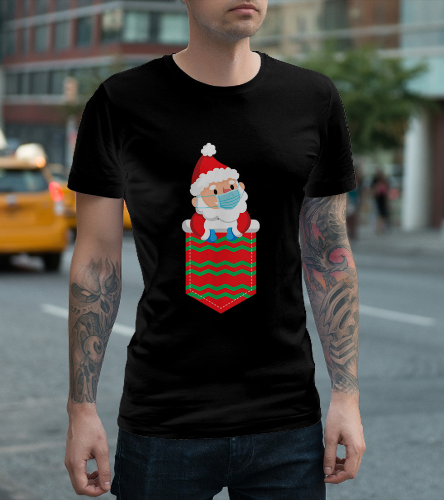 Santa Pocket Masked Christmas Chevron T-Shirt