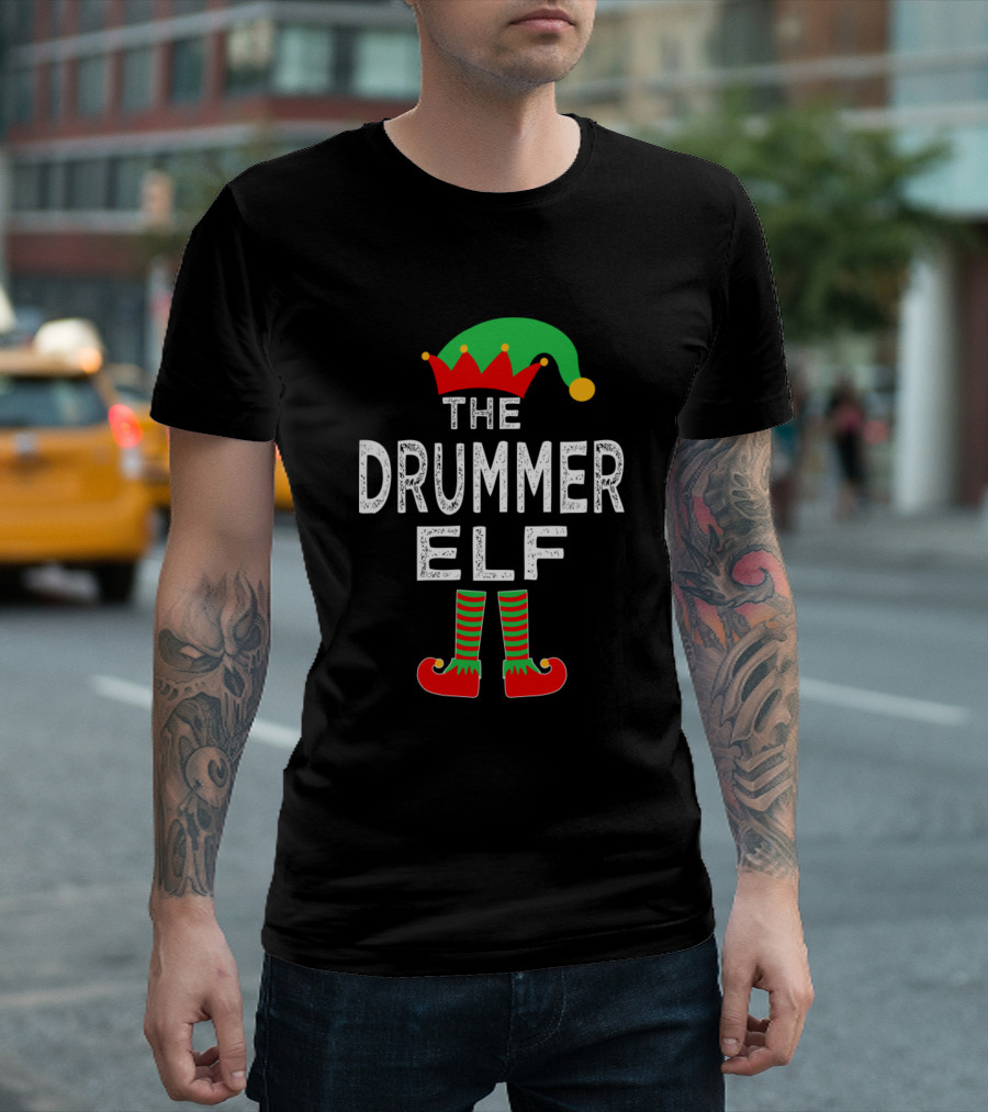 The Drummer Elf Hat and Shoes Christmas T-Shirt