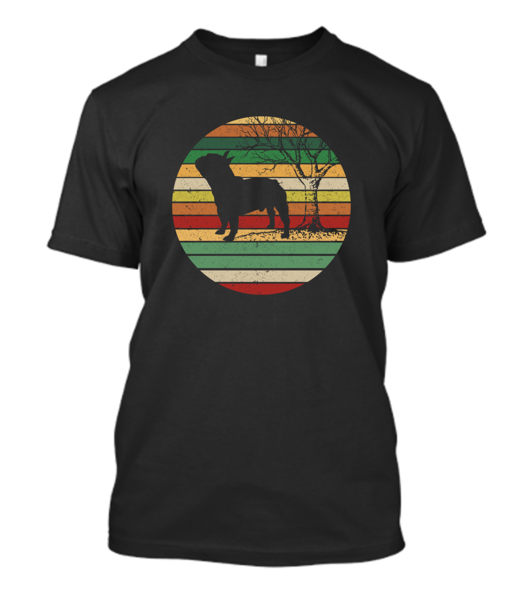 Vintage French Bulldog Silhouette Retro Stripes T-Shirt