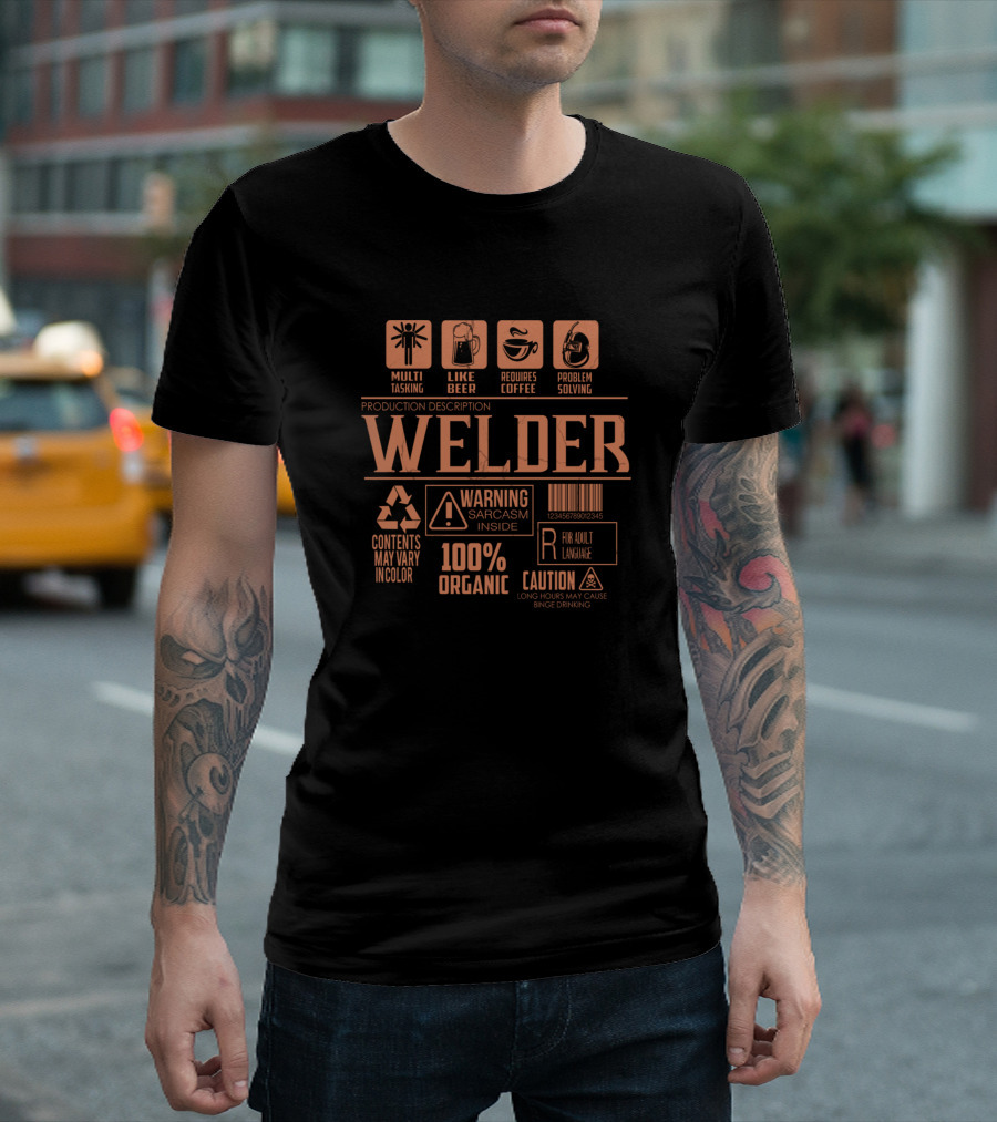 Multi-Tasking Beer Coffee Problem Solving Sarcasm Warning Adult Language Caution Welder T-Shirt