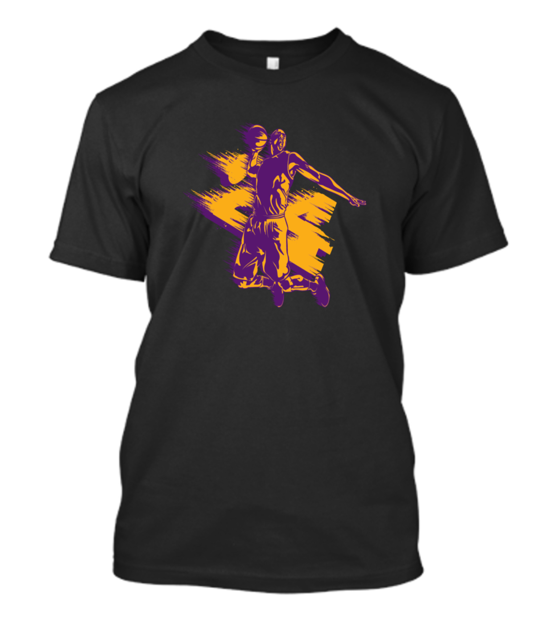 Basketball Player Dunking With Purple And Gold Brush Strokes T-Shirt