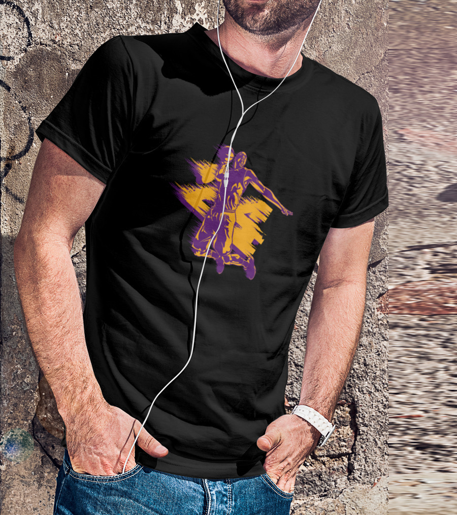 Basketball Player Dunking With Purple And Gold Brush Strokes T-Shirt