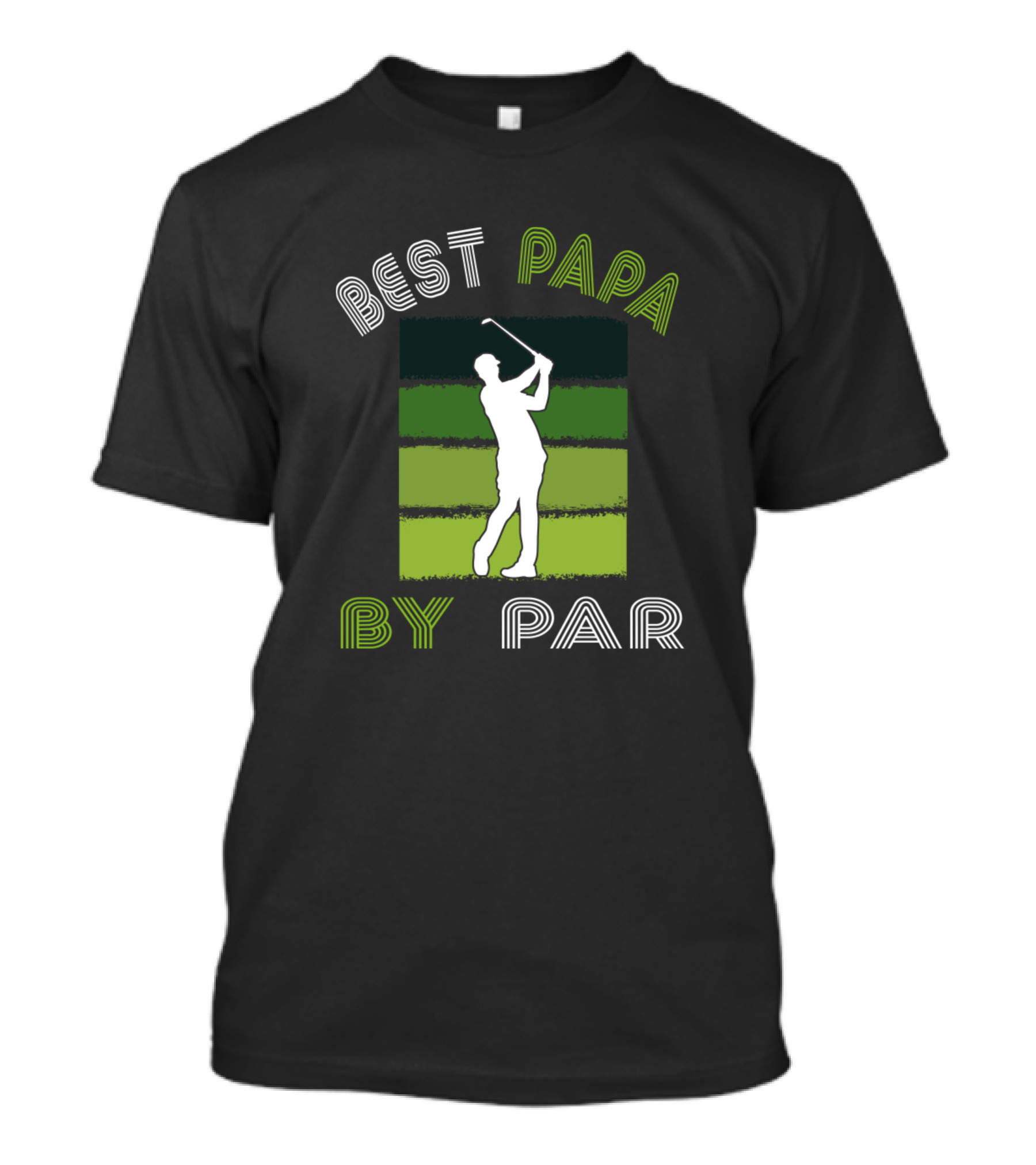 Best Papa By Par Golfing Silhouette Green Stripes T-Shirt