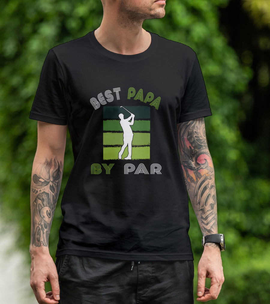 Best Papa By Par Golfing Silhouette Green Stripes T-Shirt