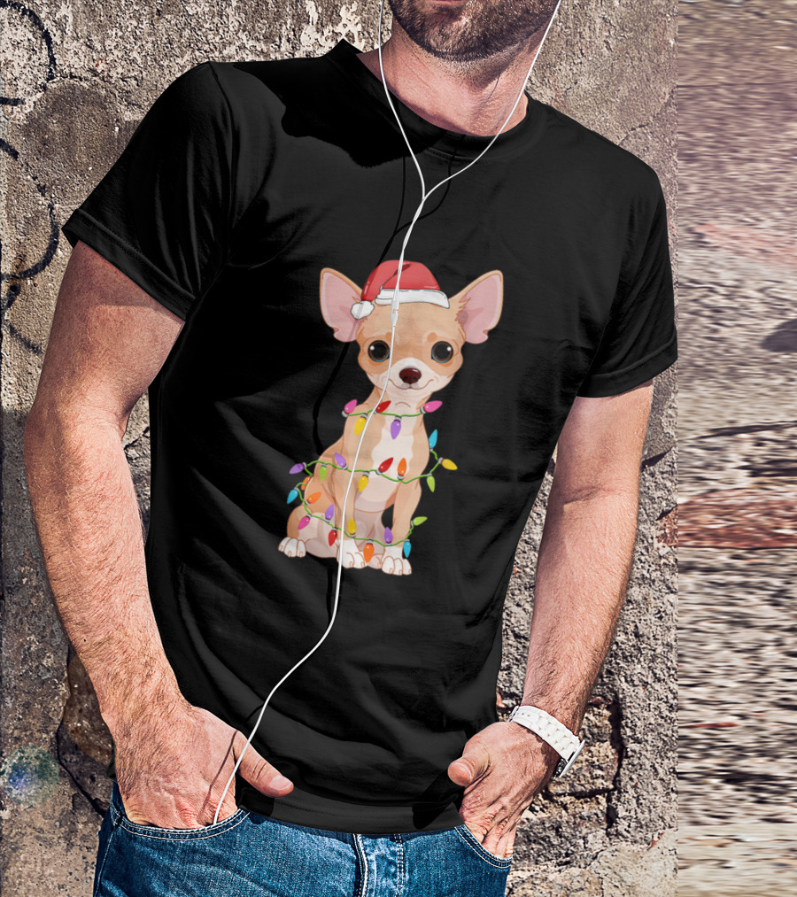 Chihuahua Christmas Lights Santa Hat T-Shirt