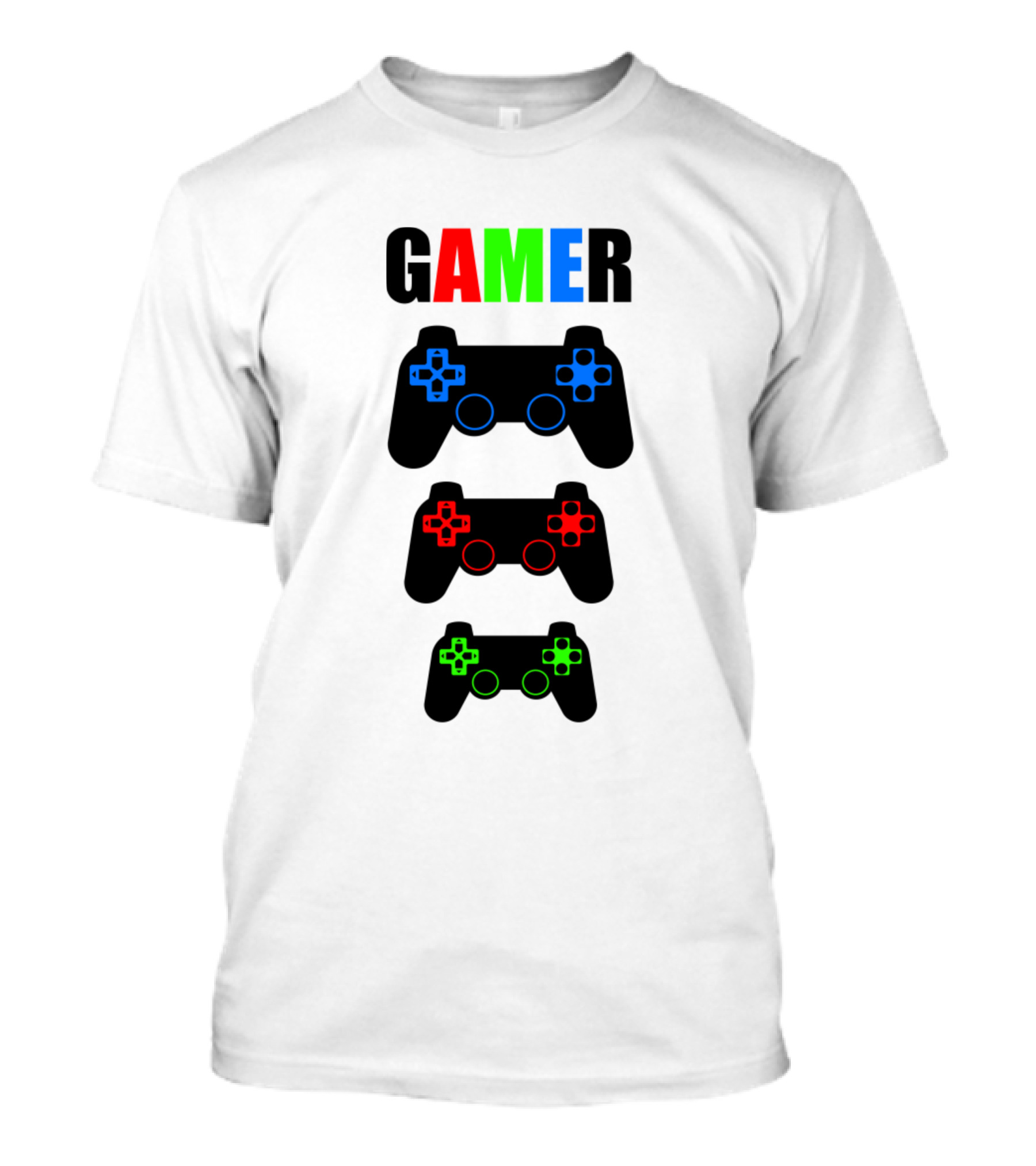GAMER Colorful Word With PlayStation Style Game Console Controllers T-Shirt