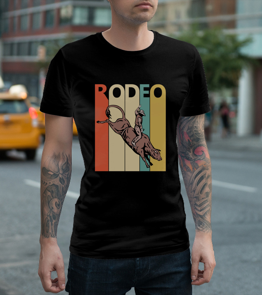 Rodeo Vintage Cow Bull Rider Retro Stripes T-Shirt