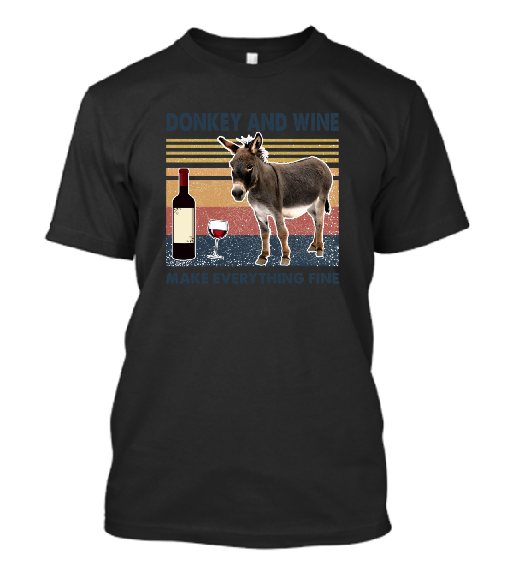 Donkey And Wine Make Everything Fine Vintage Sunset T-Shirt
