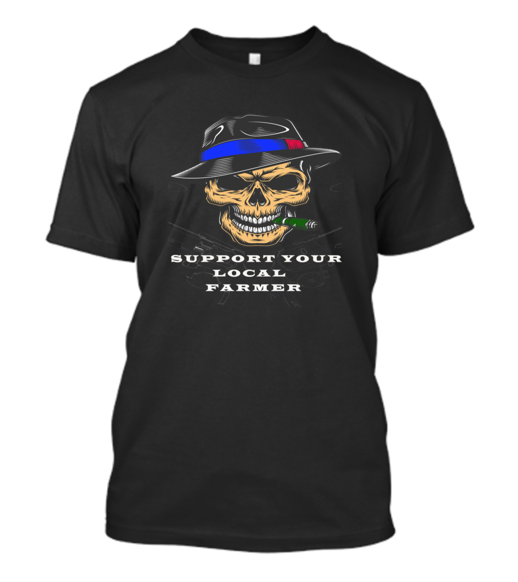 Support Your Local Farmer Skull With Hat And Cigar T-Shirt