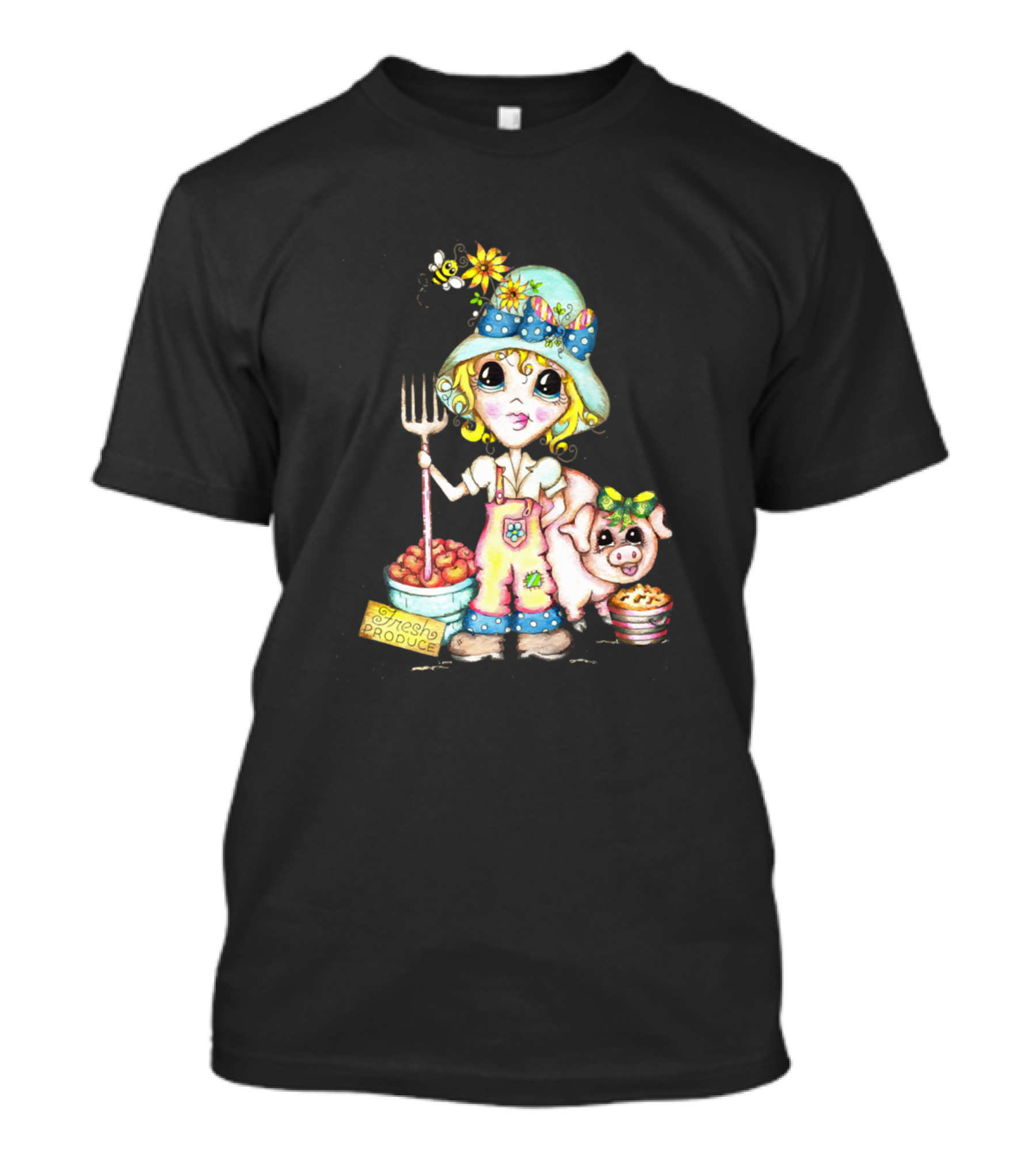 Farmer The Farmer Cheerful Produce Fork Pig And Straw Hat T-Shirt