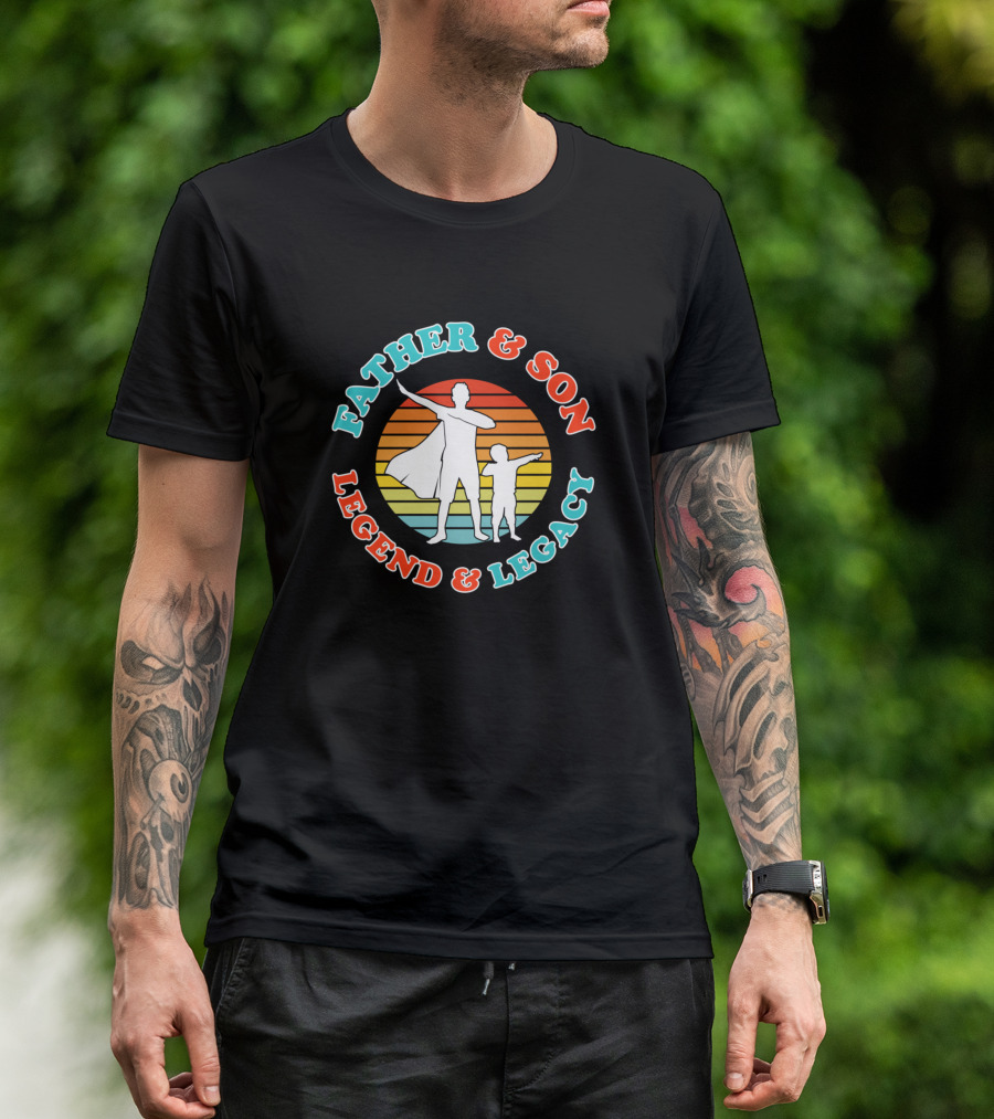 FATHER And SON LEGEND And LEGACY Vintage Superhero Silhouette Retro Sunset T-Shirt