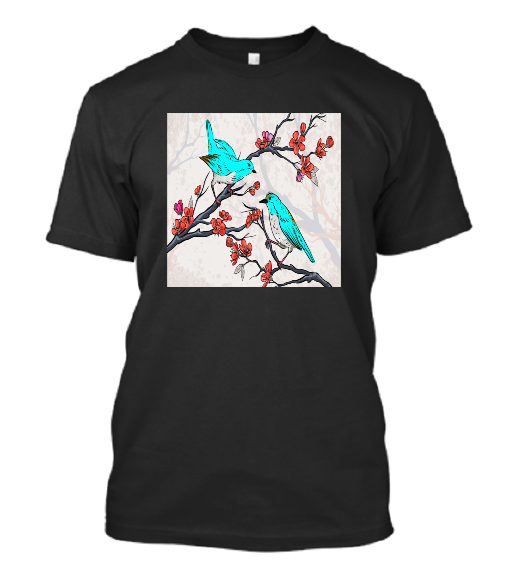 Flowers Blue Birds On Branches T-Shirt