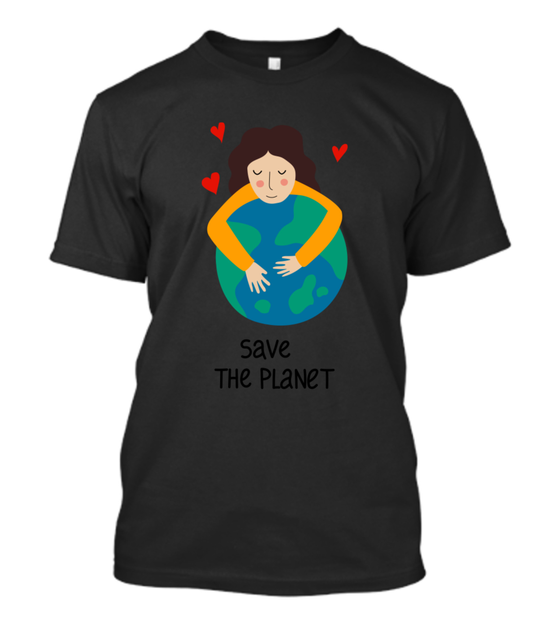 Girl Hugs Earth With Hearts Save The Planet T-Shirt