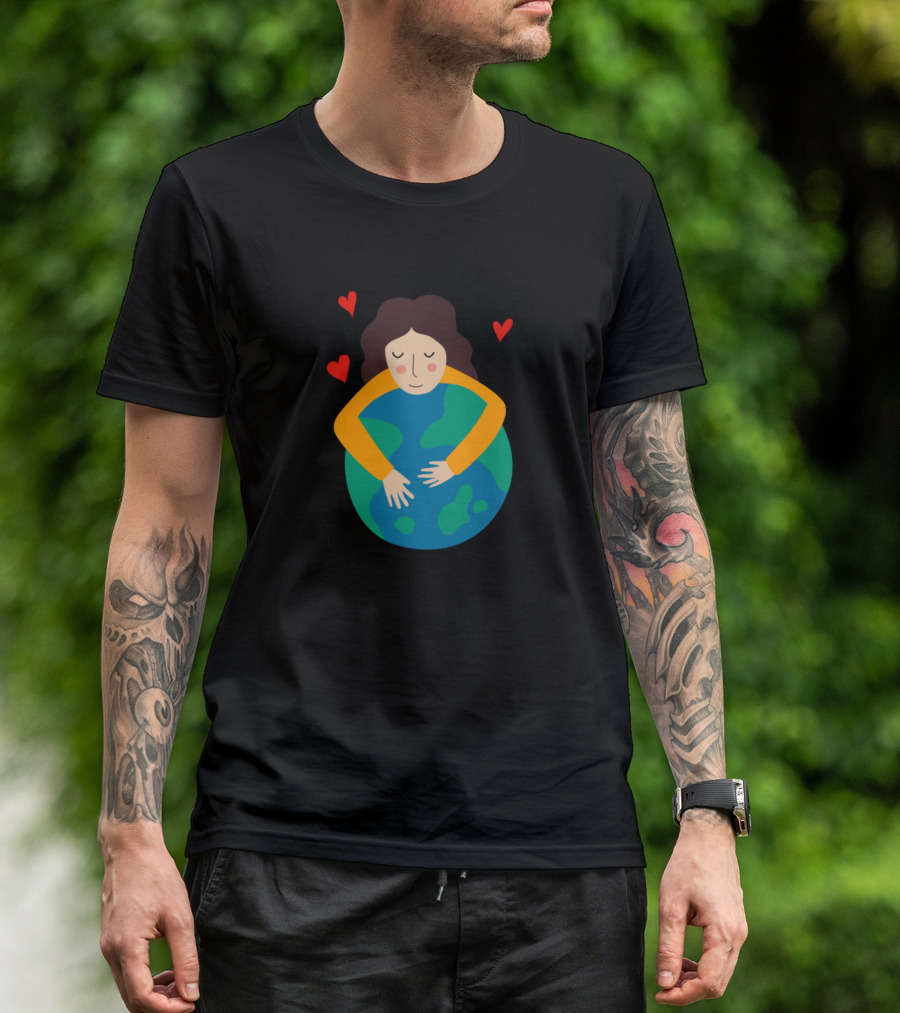 Girl Hugs Earth With Hearts Save The Planet T-Shirt