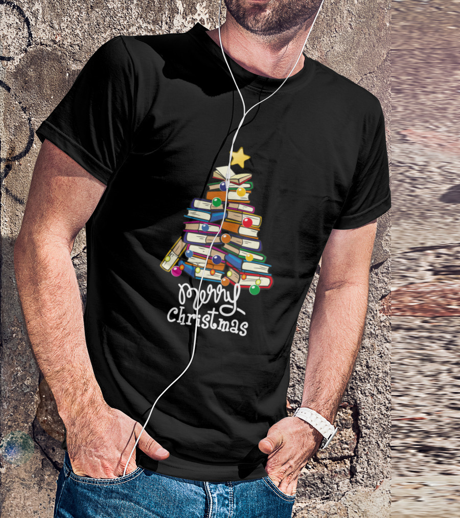 Merry Christmas Book Tree For Teachers Who Love Reading T-Shirt