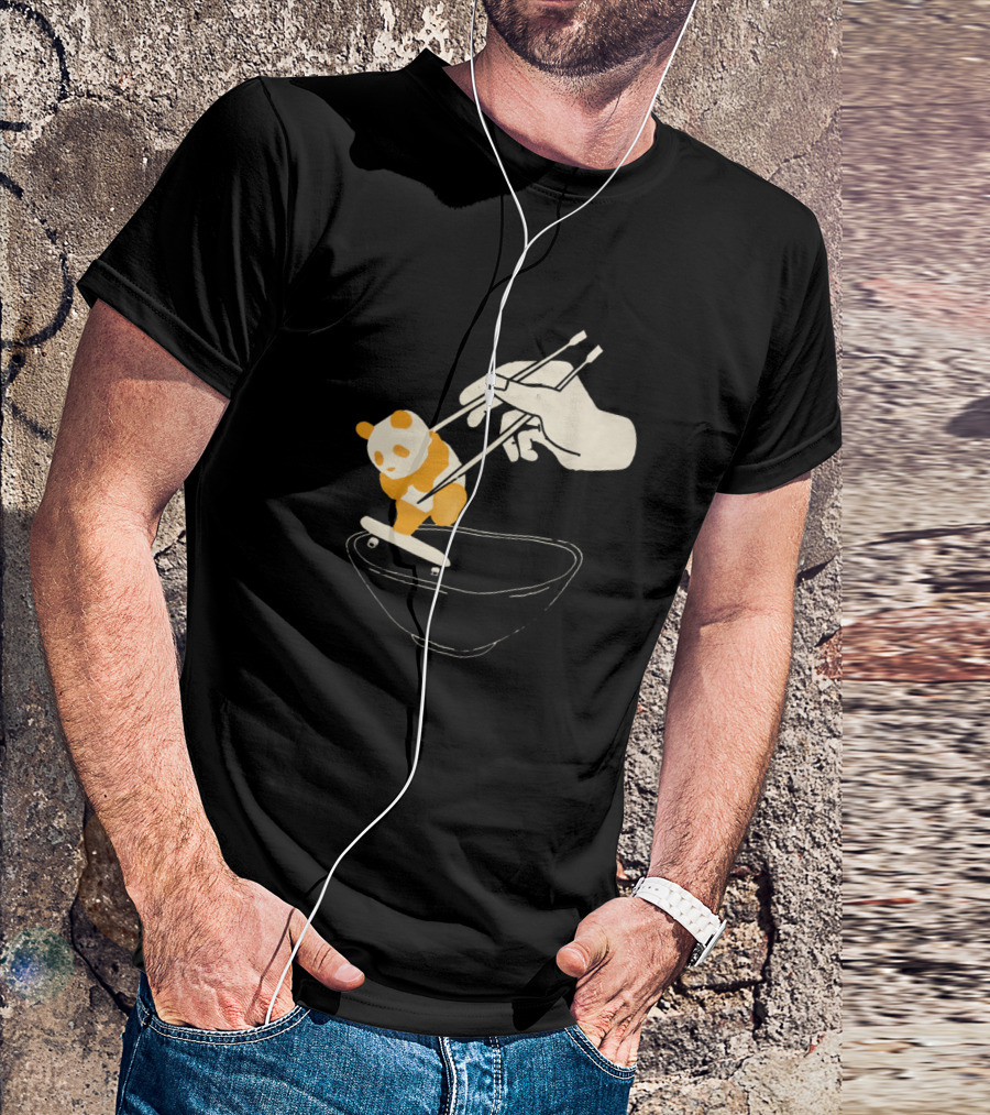 Panda Ramen Chopsticks Bear Skateboarding Soup Bowl T-Shirt