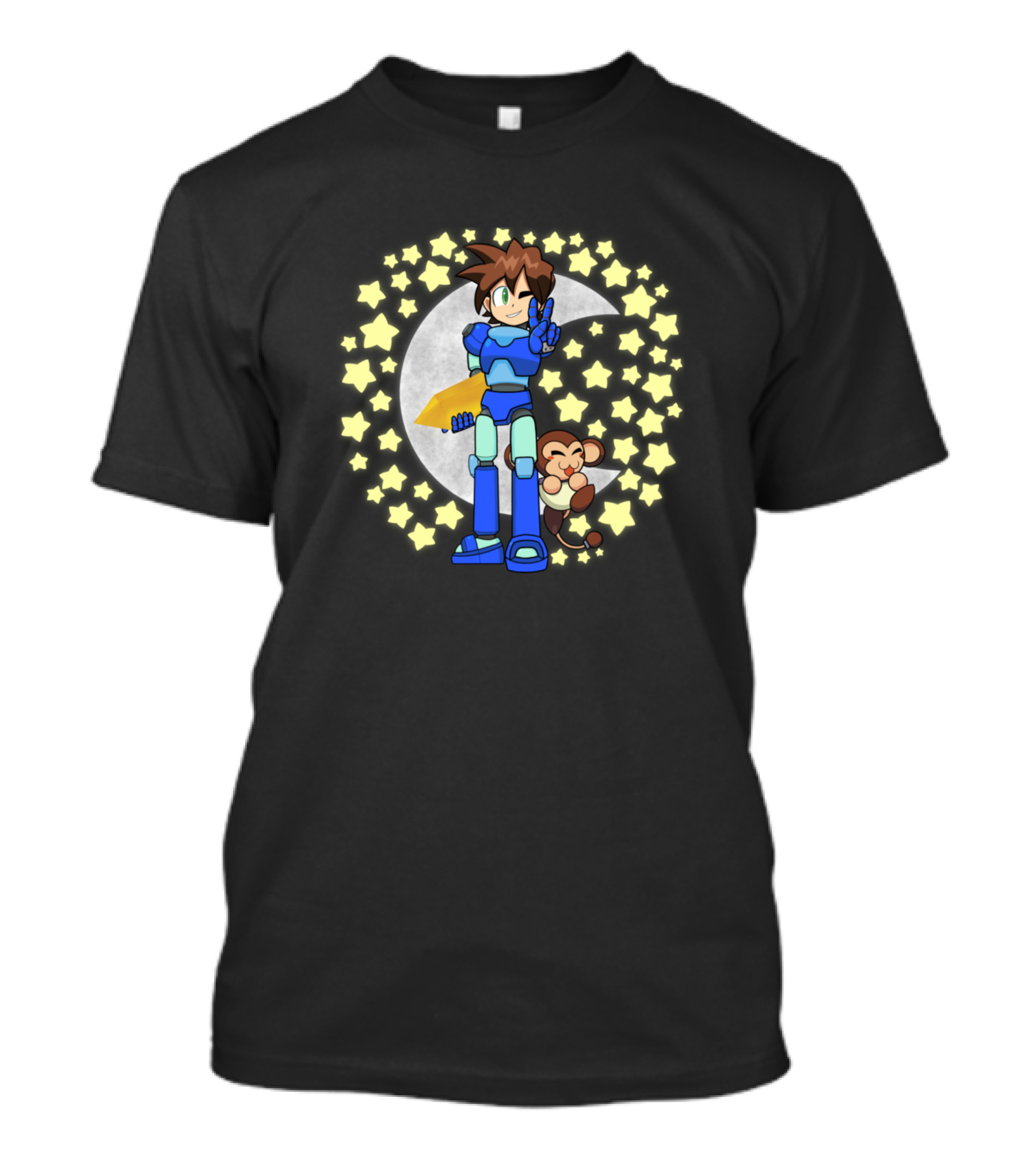Mega Man Legends Ready To Roll With Data The Monkey And Stars T-Shirt