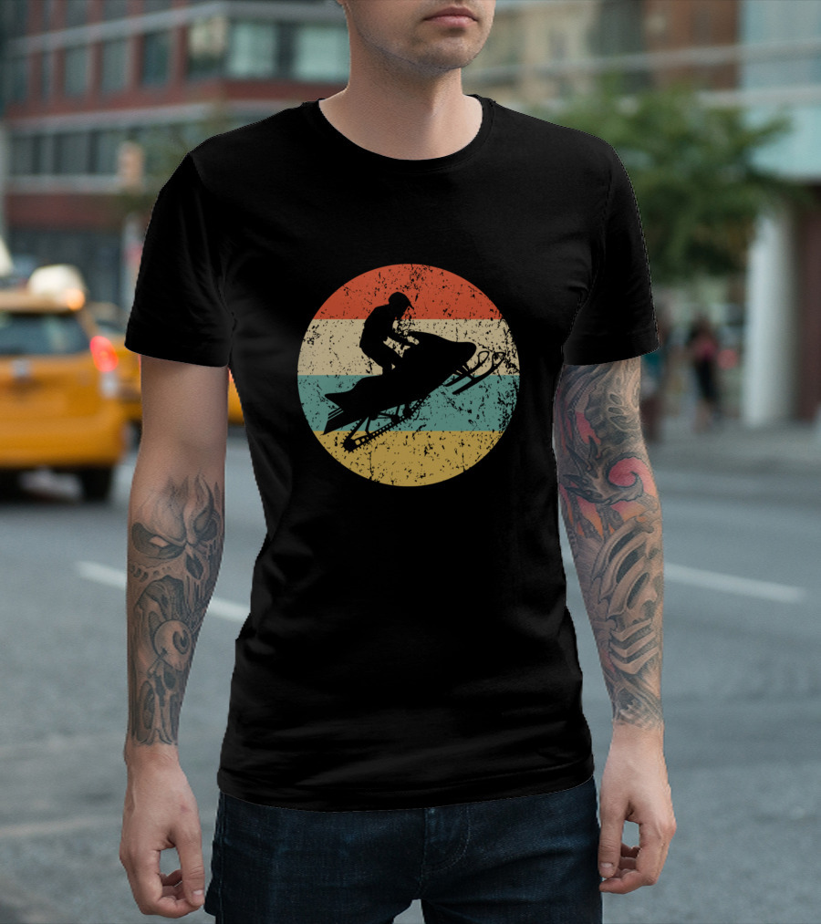 Snowmobile Retro Style Snowmobiling Vintage Stripes Circle T-Shirt