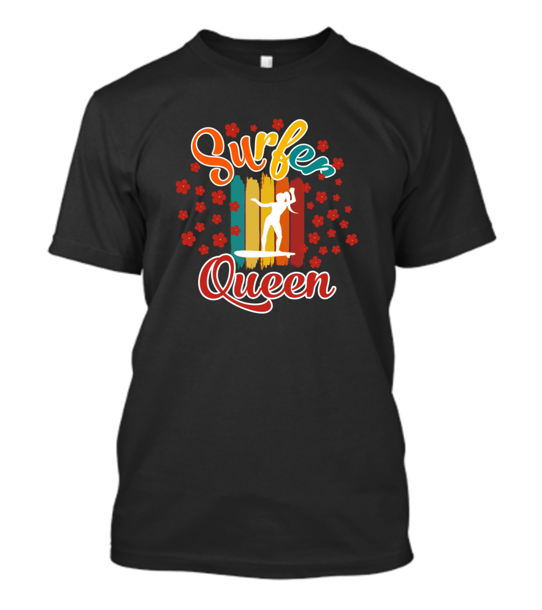 Surfer Queen Retro Surfboard Floral T-Shirt