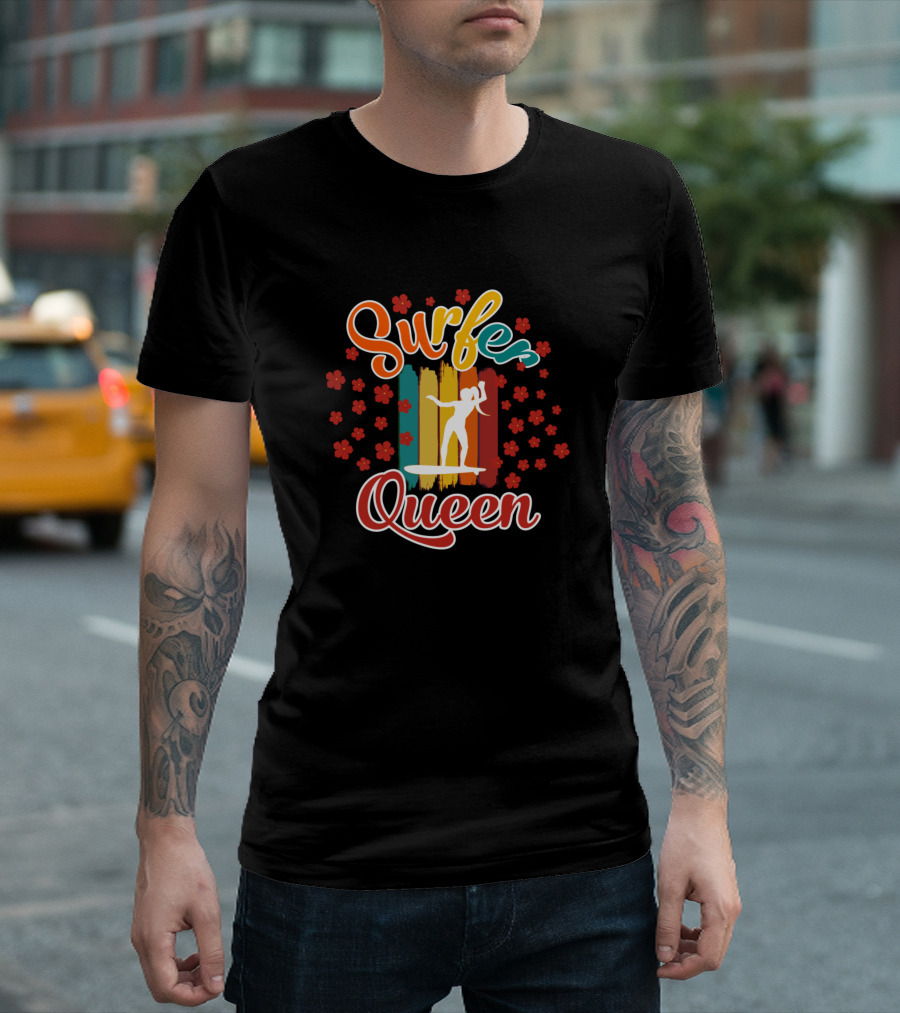 Surfer Queen Retro Surfboard Floral T-Shirt