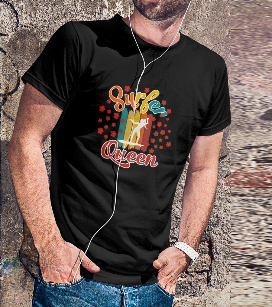 Surfer Queen Retro Surfboard Floral T-Shirt