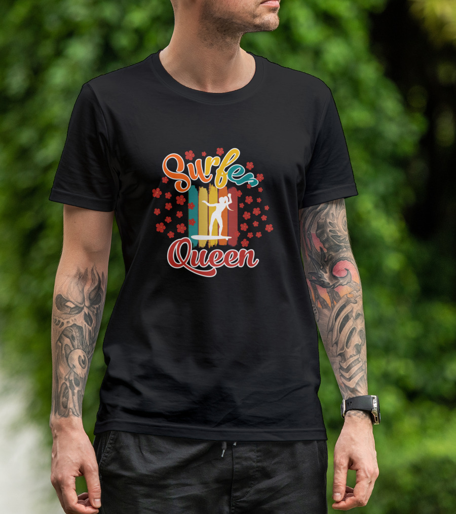 Surfer Queen Retro Surfboard Floral T-Shirt