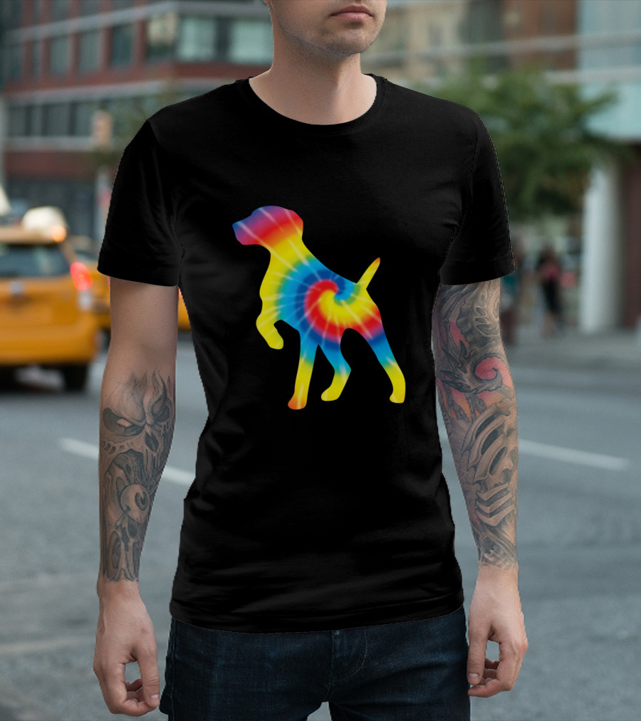Rainbow Tie Dye Pointer Dog Silhouette Print T-Shirt