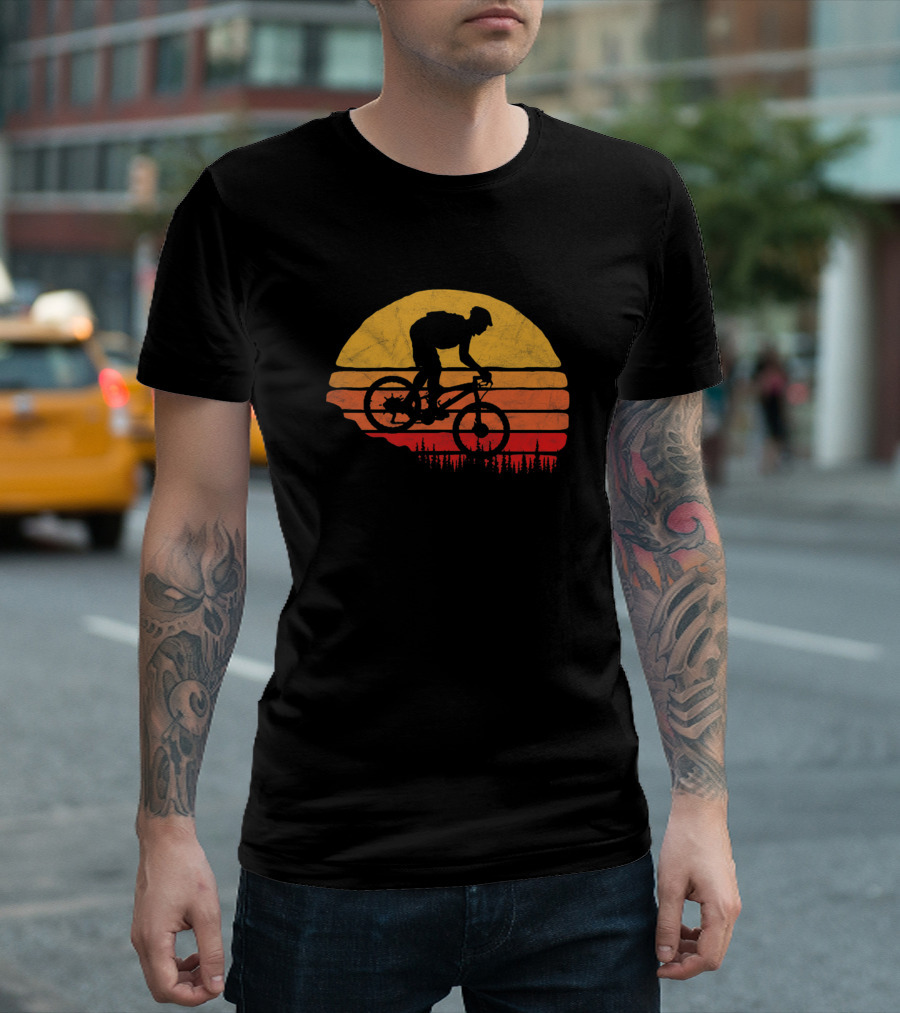 Vintage Mountain Biking Outdoor Retro Sunset Biker T-Shirt