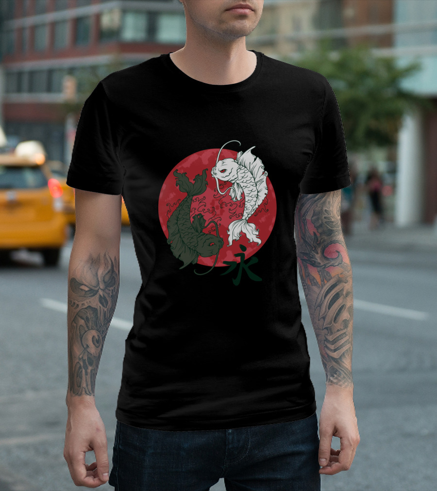 Yin Yang Koi Fish Red Circle 永 T-Shirt