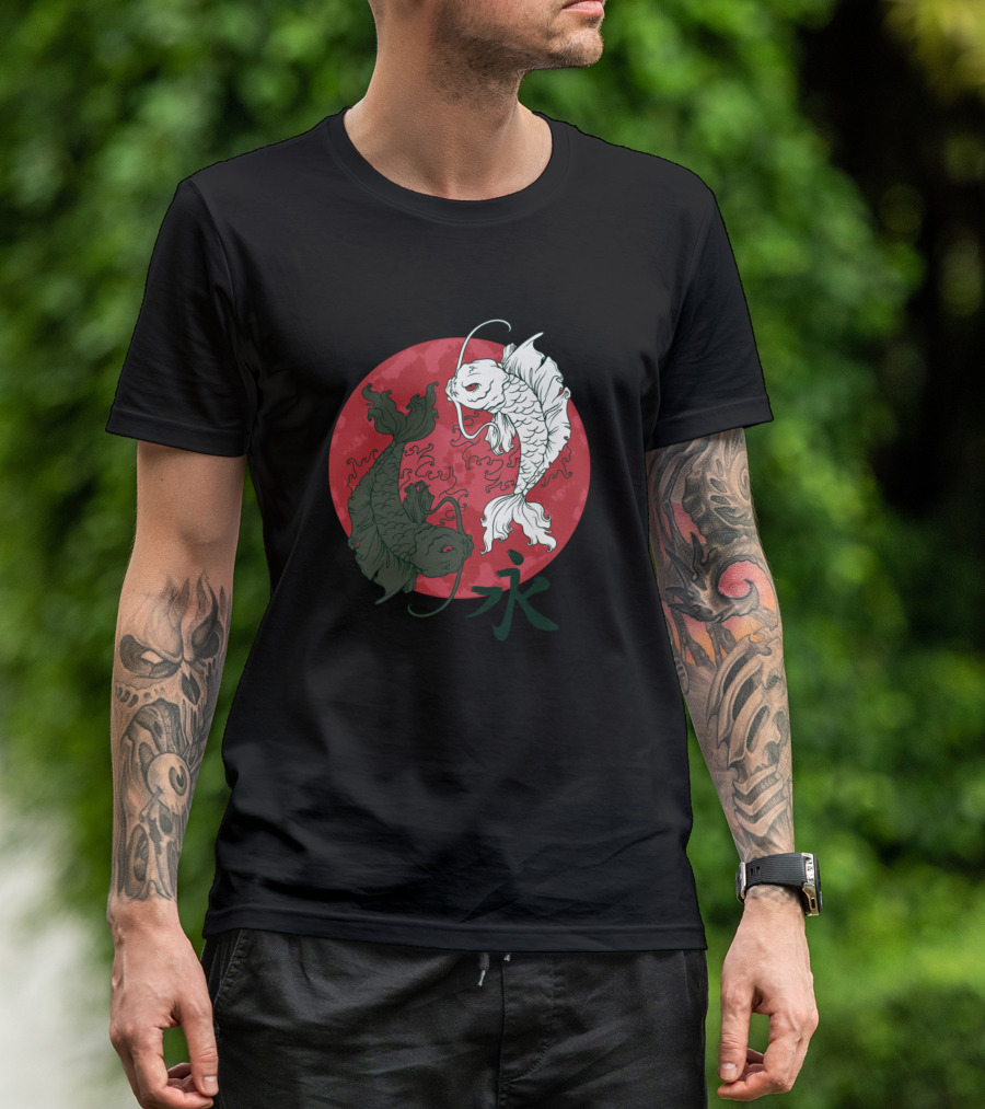 Yin Yang Koi Fish Red Circle 永 T-Shirt