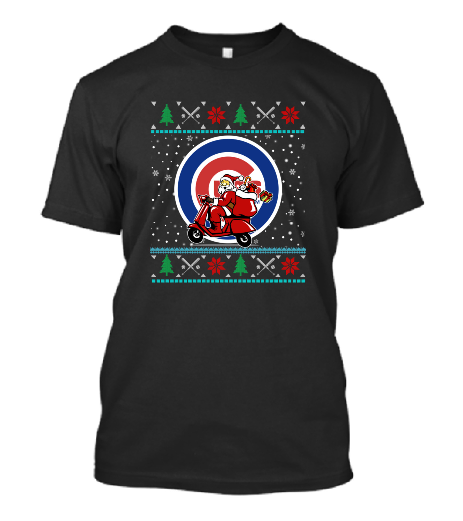 Chicago Cubs Santa Scooter Christmas Retro T-Shirt