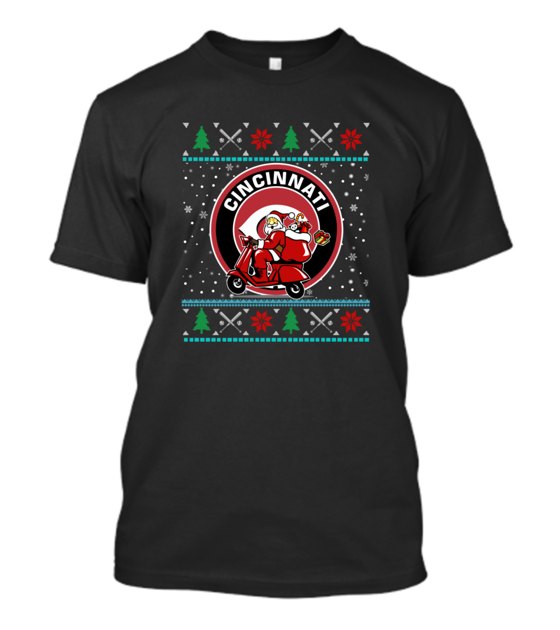 Cincinnati Reds Santa Scooter Christmas Ugly T-Shirt