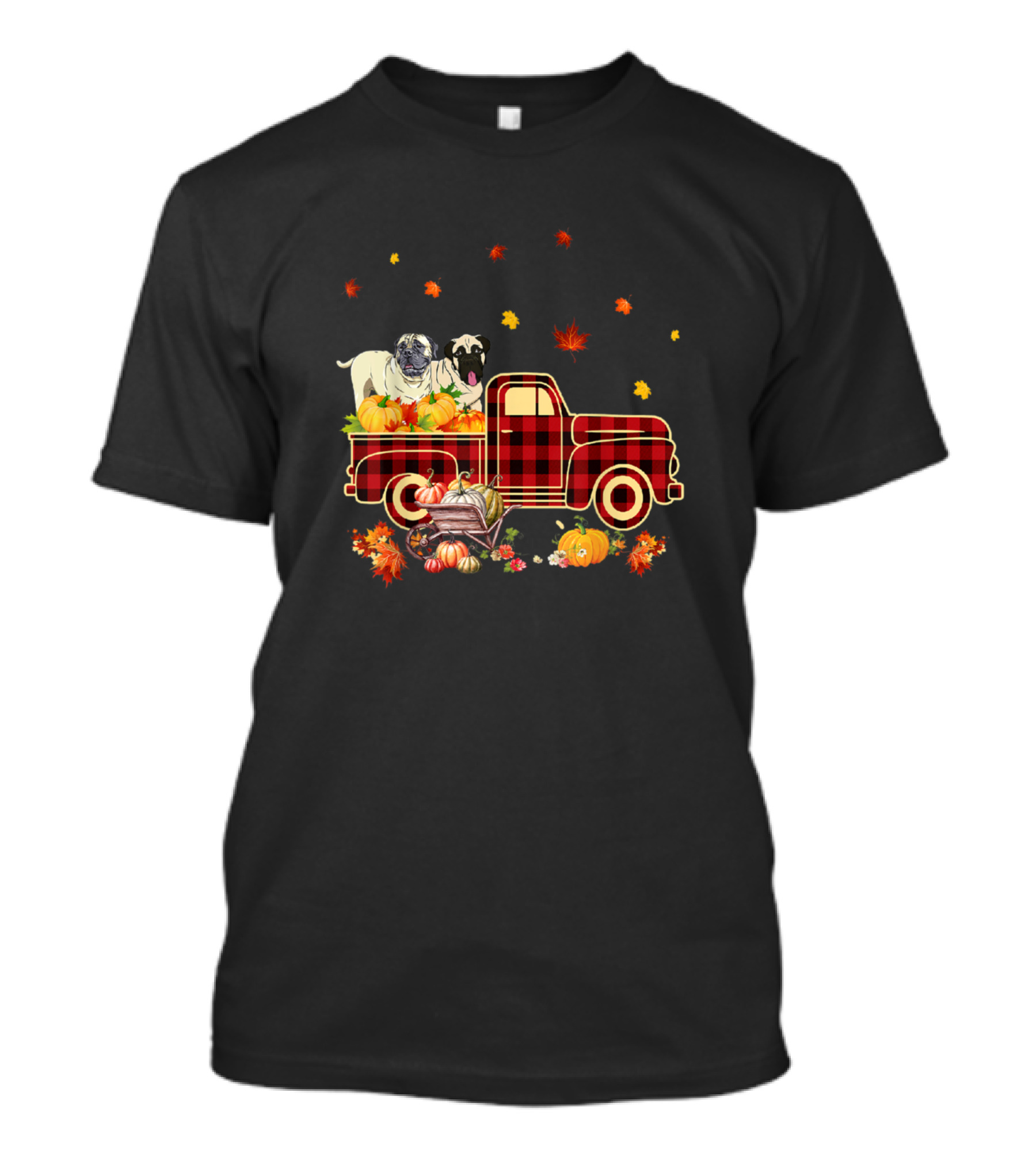 Bullmastiff Pumpkin Truck With Autumn Leaves And Fall Harvest Scene T-Shirt