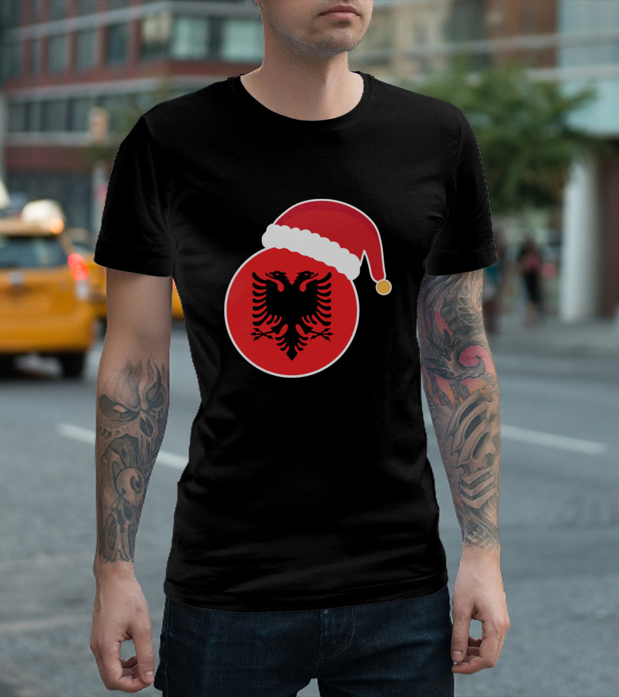 Christmas Albania Flag Santa Hat Claus T-Shirt