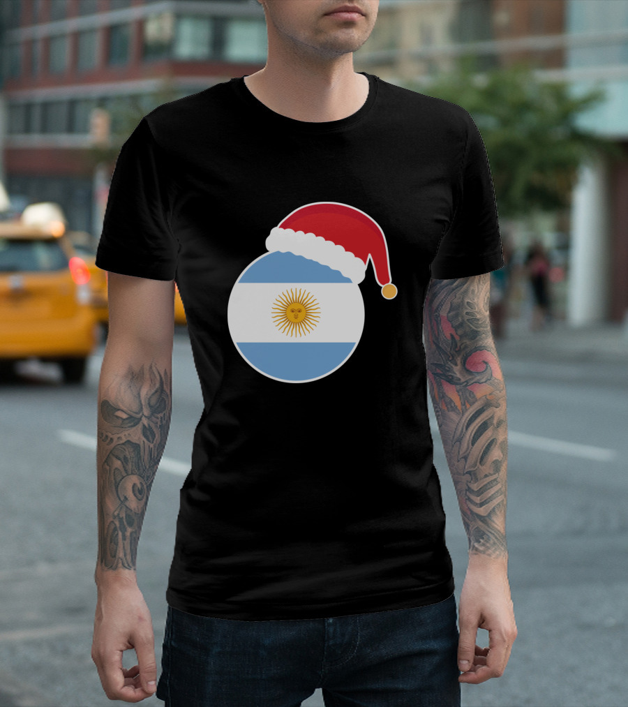 Christmas Santa Hat Argentina Flag T-Shirt
