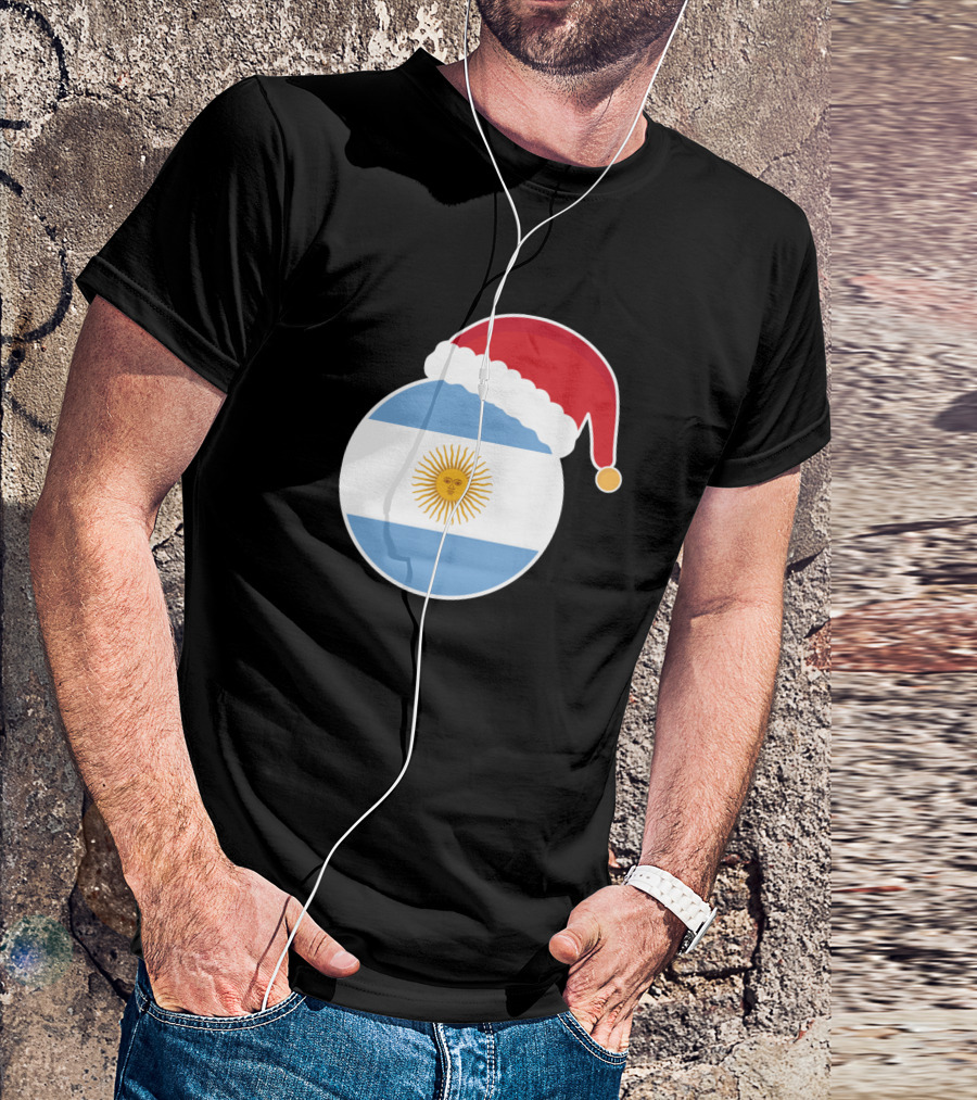Christmas Santa Hat Argentina Flag T-Shirt
