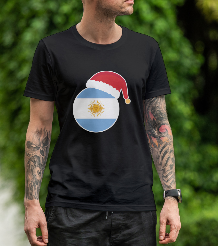 Christmas Santa Hat Argentina Flag T-Shirt