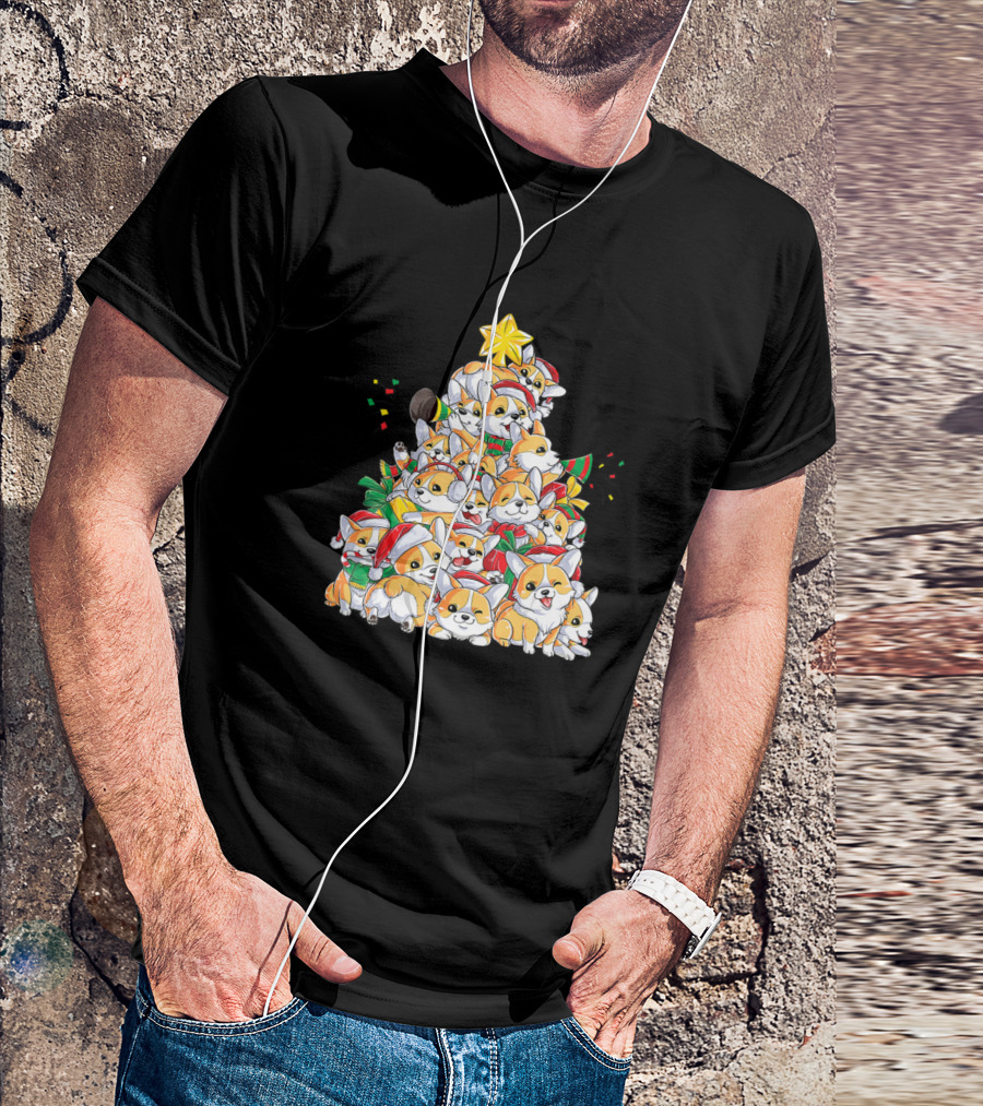 Corgi Christmas Tree Santa Merry Corgmas T-Shirt