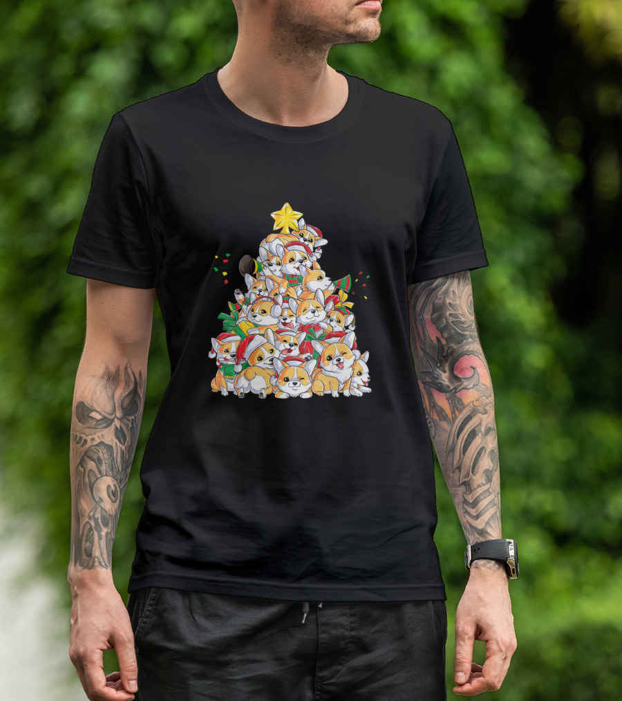 Corgi Christmas Tree Santa Merry Corgmas T-Shirt