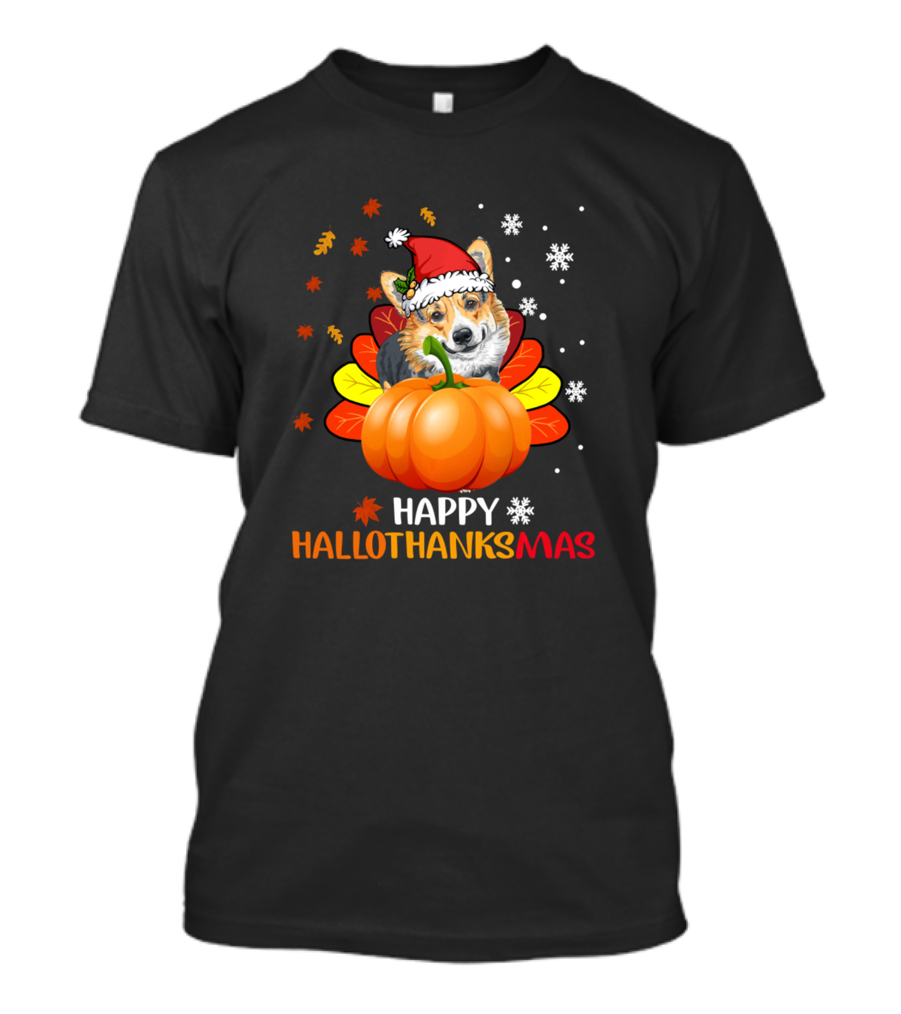 Corgi Happy Hallothanksmas Halloween Merry Christmas T-Shirt