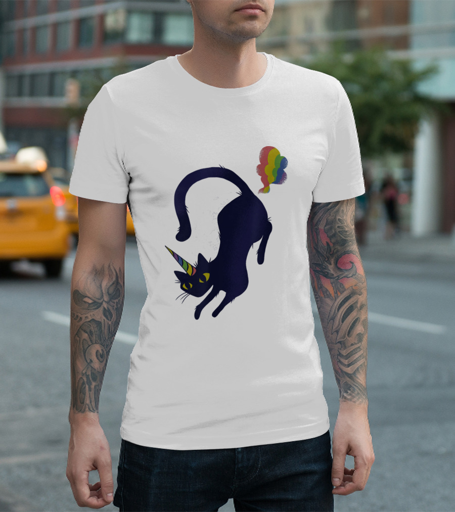Cute Caticorn Meowcorn Rainbow Cat Kittycorn Unico Magical Feline With Rainbow Horn And Tail T-Shirt