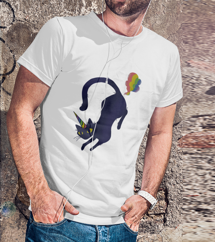 Cute Caticorn Meowcorn Rainbow Cat Kittycorn Unico Magical Feline With Rainbow Horn And Tail T-Shirt