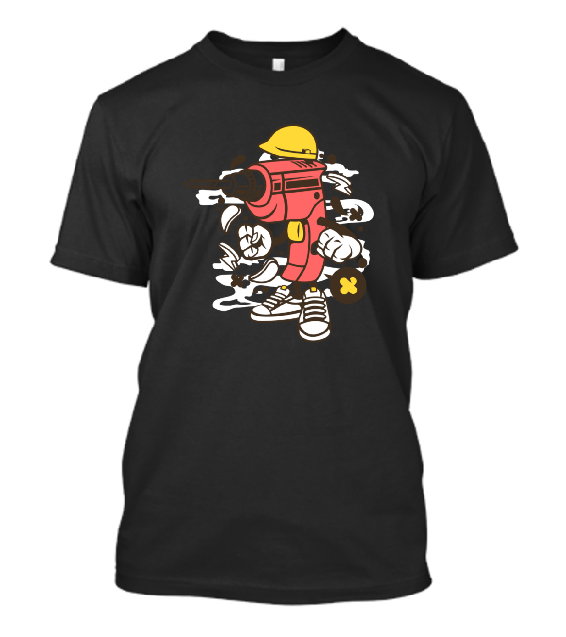 Drill Cartoon Character With Hard Hat And Sneakers T-Shirt