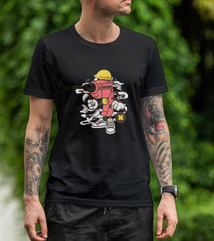 Drill Cartoon Character With Hard Hat And Sneakers T-Shirt